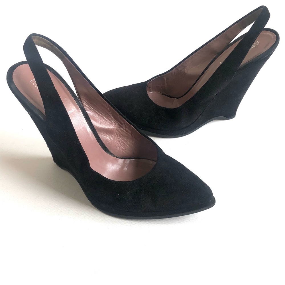 Miu Miu Black Suede Slingback Wedges